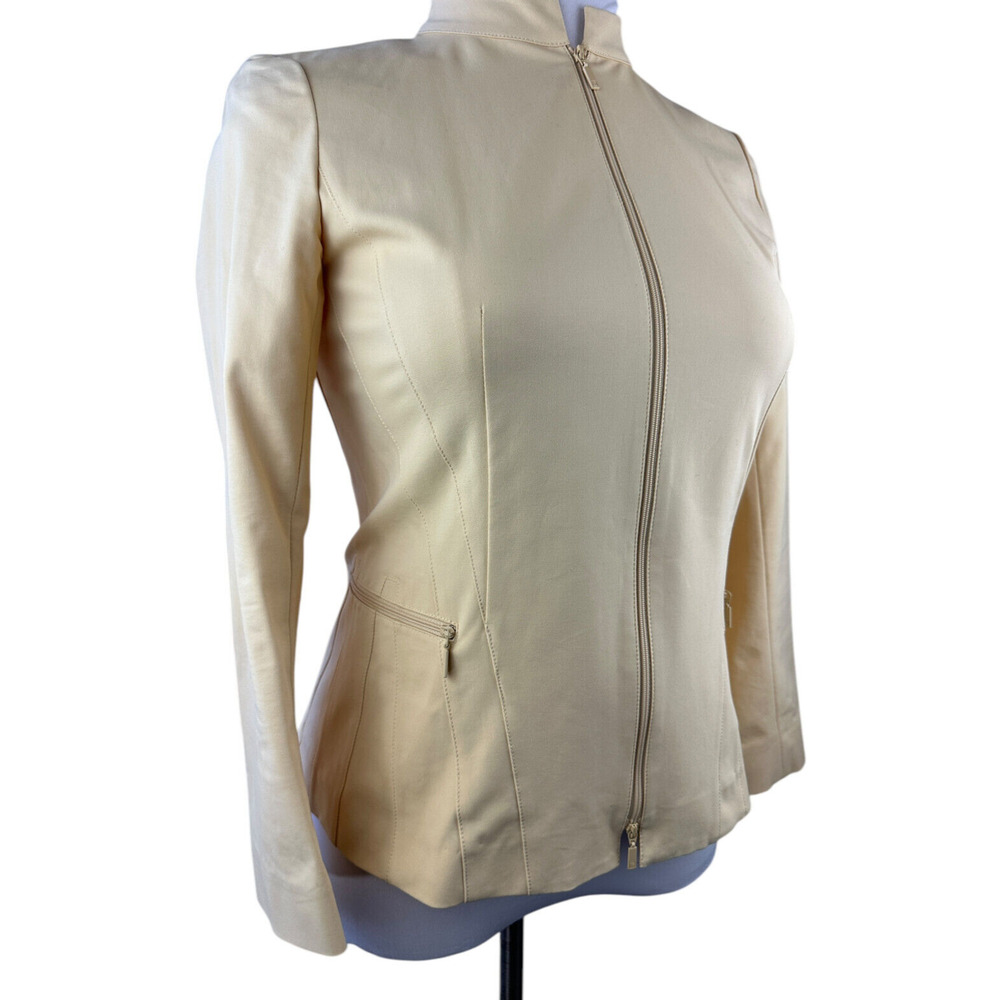 Lafayette 148 New York Pleated Stretch Full Zip Fitted Yellow Jacket Size 6 - Picture 13 of 16